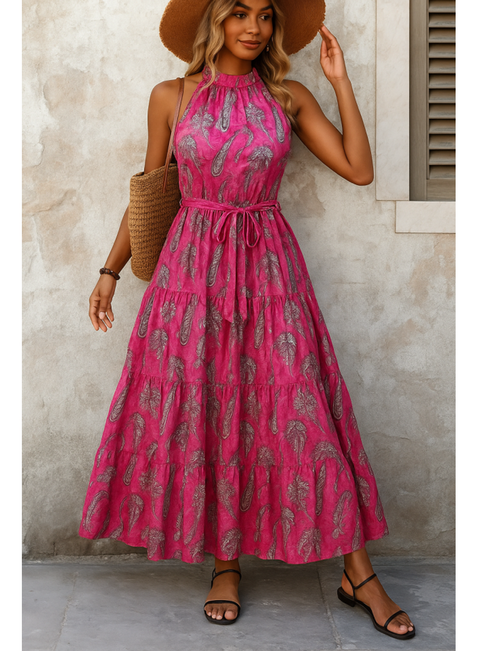 Kadın Omuzlardan Açık Boyundan Geçmeli Desenli Süprem Bluz