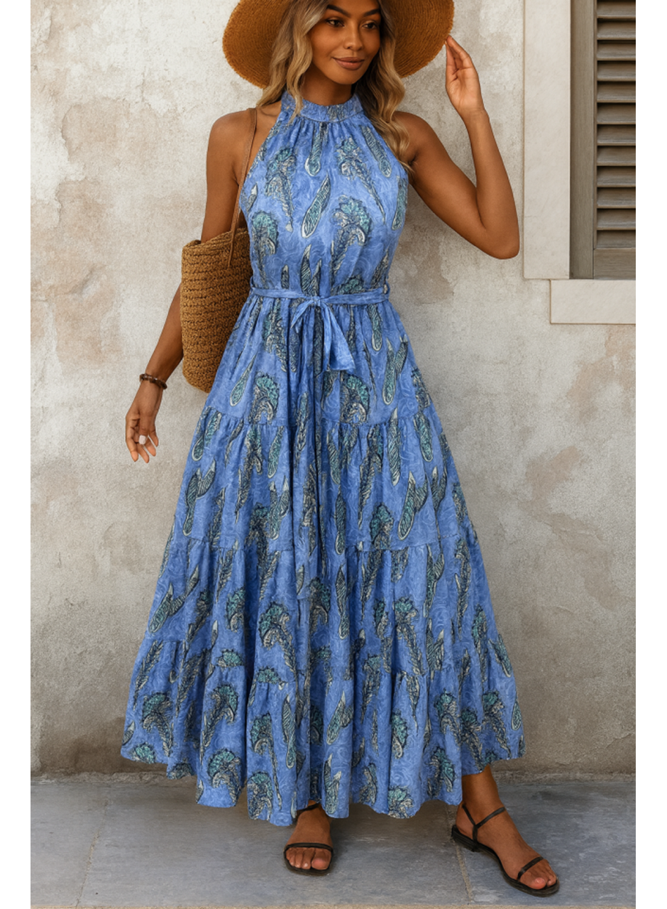 Kadın Omuzlardan Açık Boyundan Geçmeli Desenli Süprem Bluz