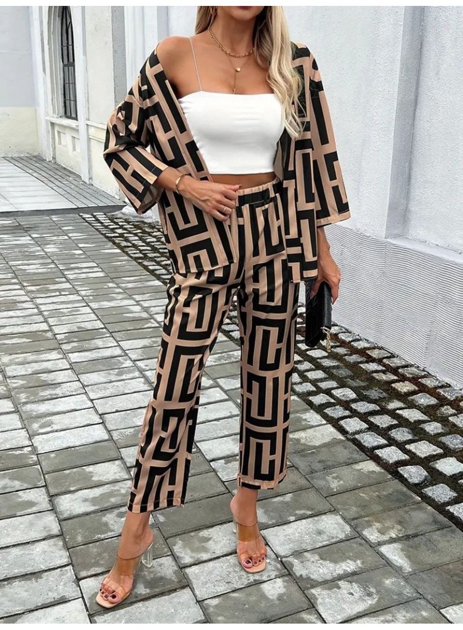 Kadın Uzun Kollu önü Açık Desenli Iki Iplik Ceket Ve Pantolon Ikili Takım