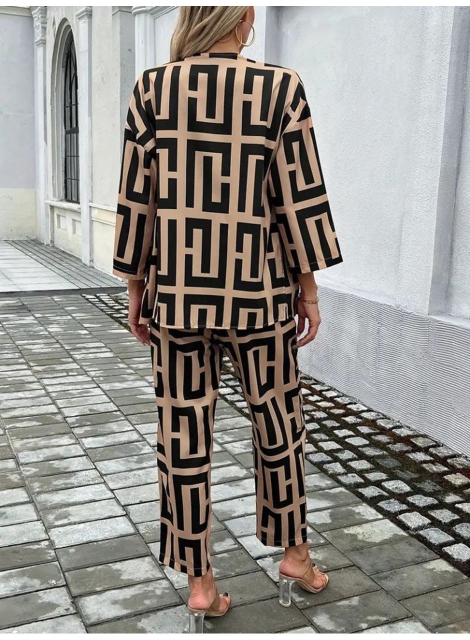 Kadın Uzun Kollu önü Açık Desenli Iki Iplik Ceket Ve Pantolon Ikili Takım