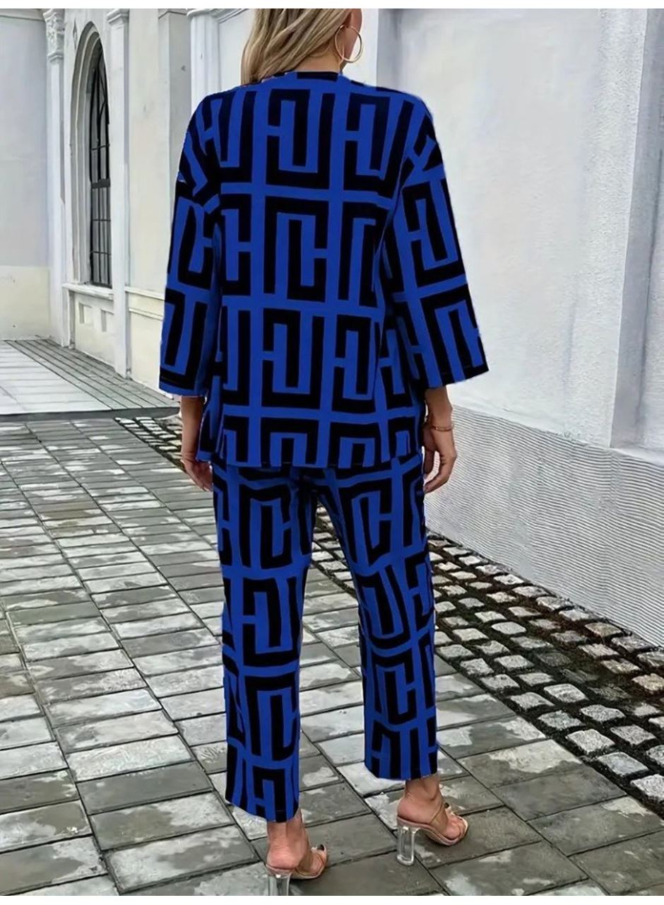 Kadın Uzun Kollu önü Açık Desenli Iki Iplik Ceket Ve Pantolon Ikili Takım