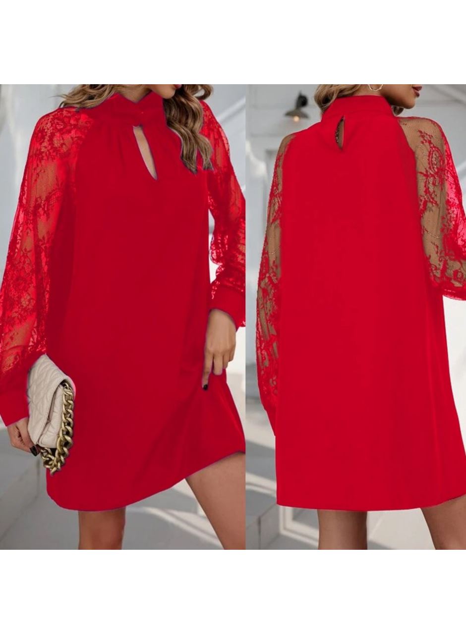 Kadın Uzun Kollu Damla Detaylı Sandy Mini Elbise