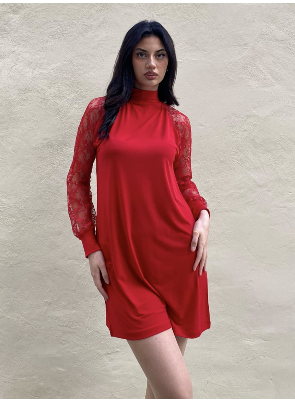 Kadın Uzun Kollu Damla Detaylı Sandy Mini Elbise