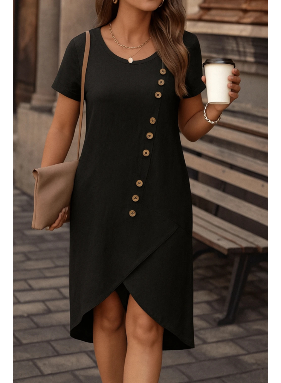 Kadın Kısa Kollu Bisiklet Yaka Düğme Detay Müslim Elbise