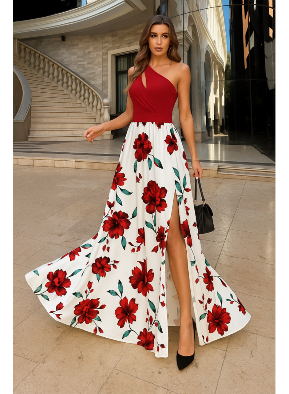 Kadın Tek Omuzdan Askılı Damla Detaylı üst Dalgıç Alt Süprem Maxi Elbise