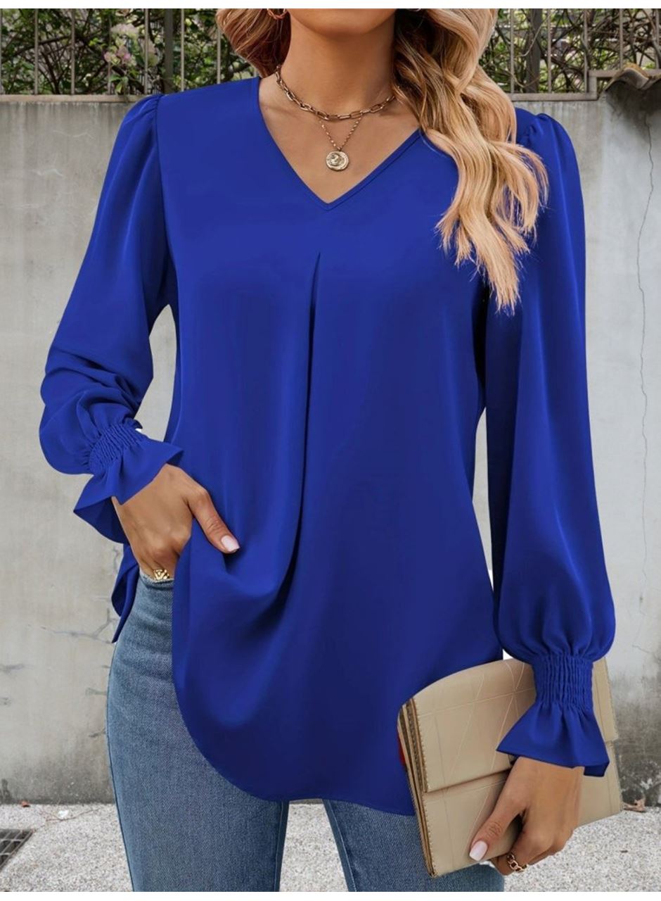 Kadın Uzun Kollu V Yakalı Salaş Ithal Krep Bluz
