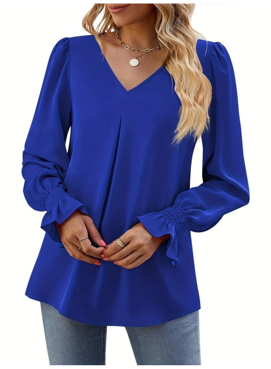 Kadın Uzun Kollu V Yakalı Salaş Ithal Krep Bluz