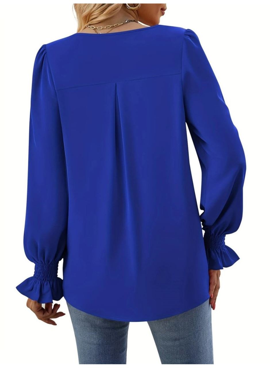 Kadın Uzun Kollu V Yakalı Salaş Ithal Krep Bluz