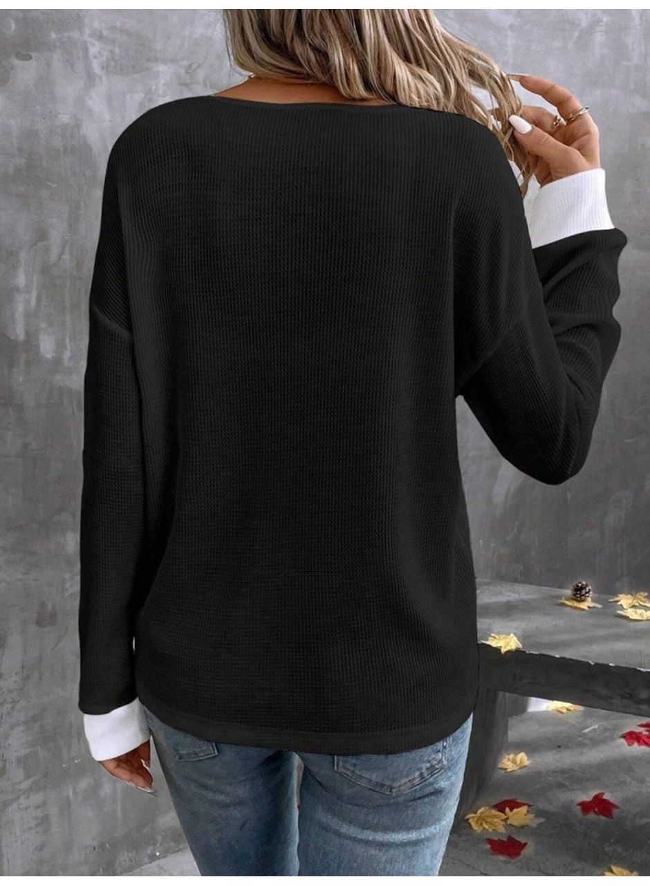 Kadın Uzun Kollu V Yakalı Waffle Bluz