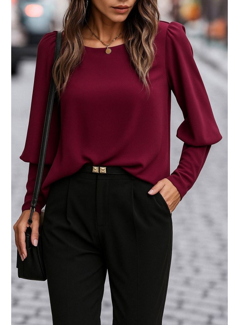 Kadın Uzun Kollu Yuvarlak Yakalı Düğmeli Ithal Krep Bluz
