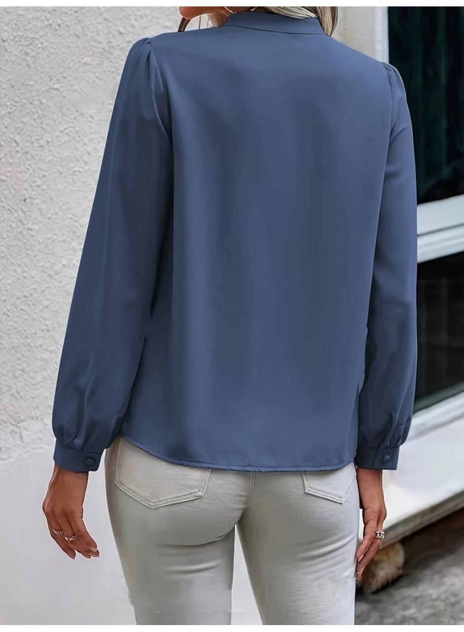 Kadın Uzun Kollu Yakalı Yakadan Bağcıklı Düğmeli Sandy Bluz