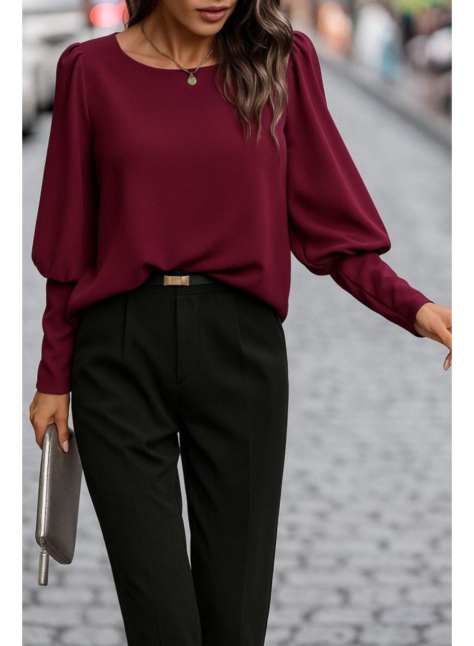 Kadın Uzun Kollu Yuvarlak Yakalı Düğmeli Ithal Krep Bluz
