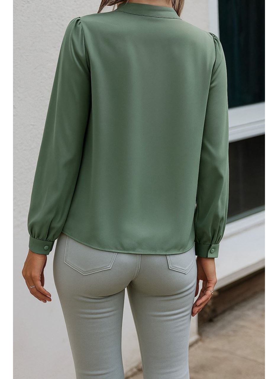 Kadın Uzun Kollu Yakalı Yakadan Bağcıklı Düğmeli Sandy Bluz