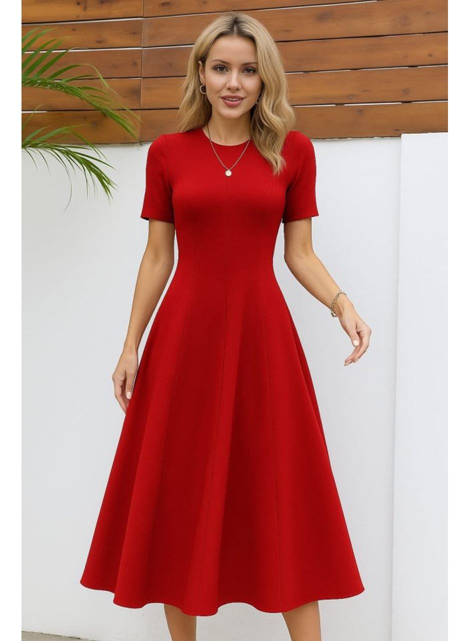 Kadın Kısa Kollu Bisiklet Yaka Maksi Boy Ithal Krep Elbise