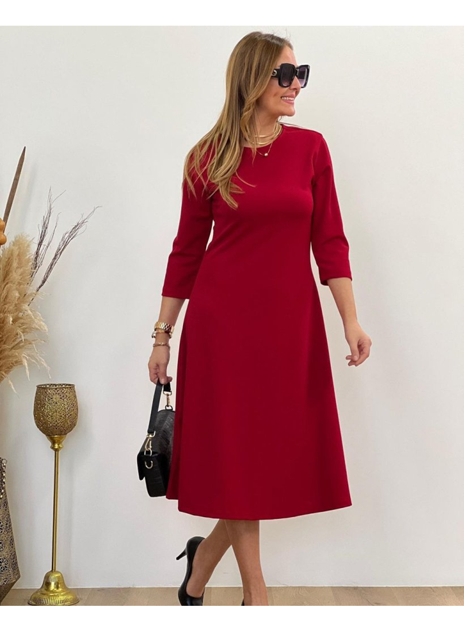 Kadın Uzun Truvakar Kol Bisiklet Yaka Midi Modal Elbise