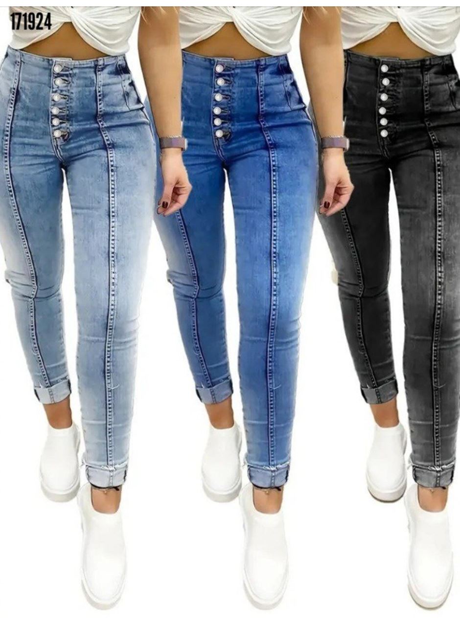 Kadın Yüksek Bel önden Düğmeli Jean Pantolon