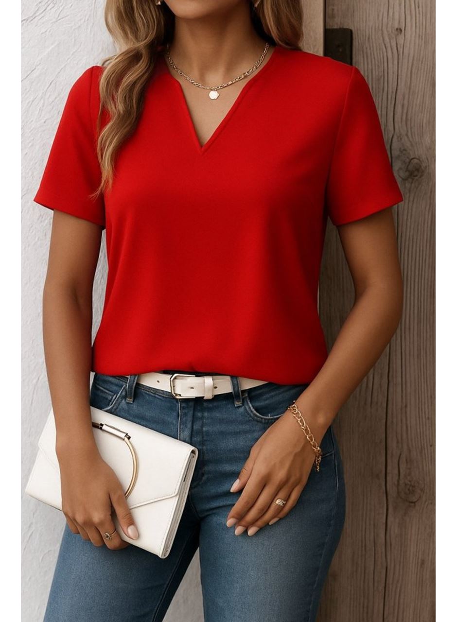 Kadın Kısa Kollu V Yakalı Ithal Krep Elbise