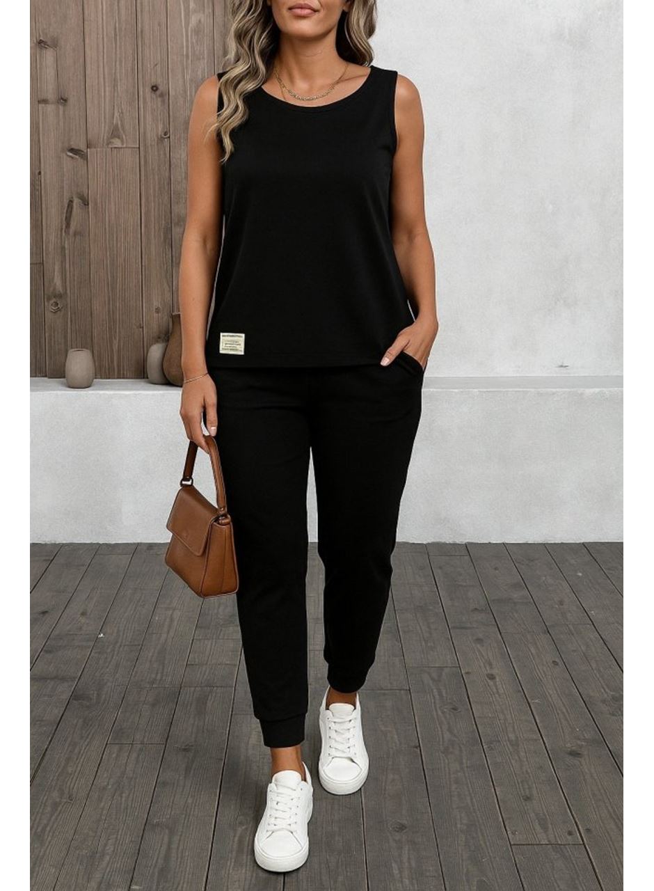 Kadın Askılı Yuvarlak Yaka Viskon Iki Iplik Bluz Ve Eşofman Altı Ikili Takım