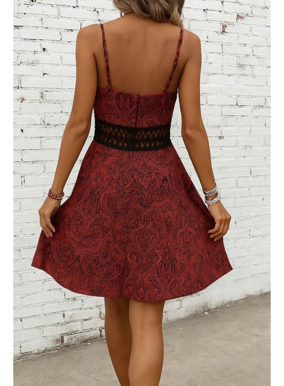 Kadın Ip Askılı Kruvaze Yakalı Desenli Mini Süprem Mini Elbise