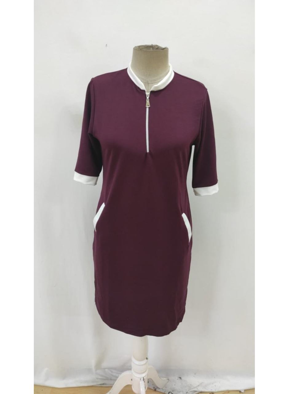 Kadın Kısa Kollu Yakadan Fermuarlı Cepli Yandan Yırtmaçlı Viskon Elbise