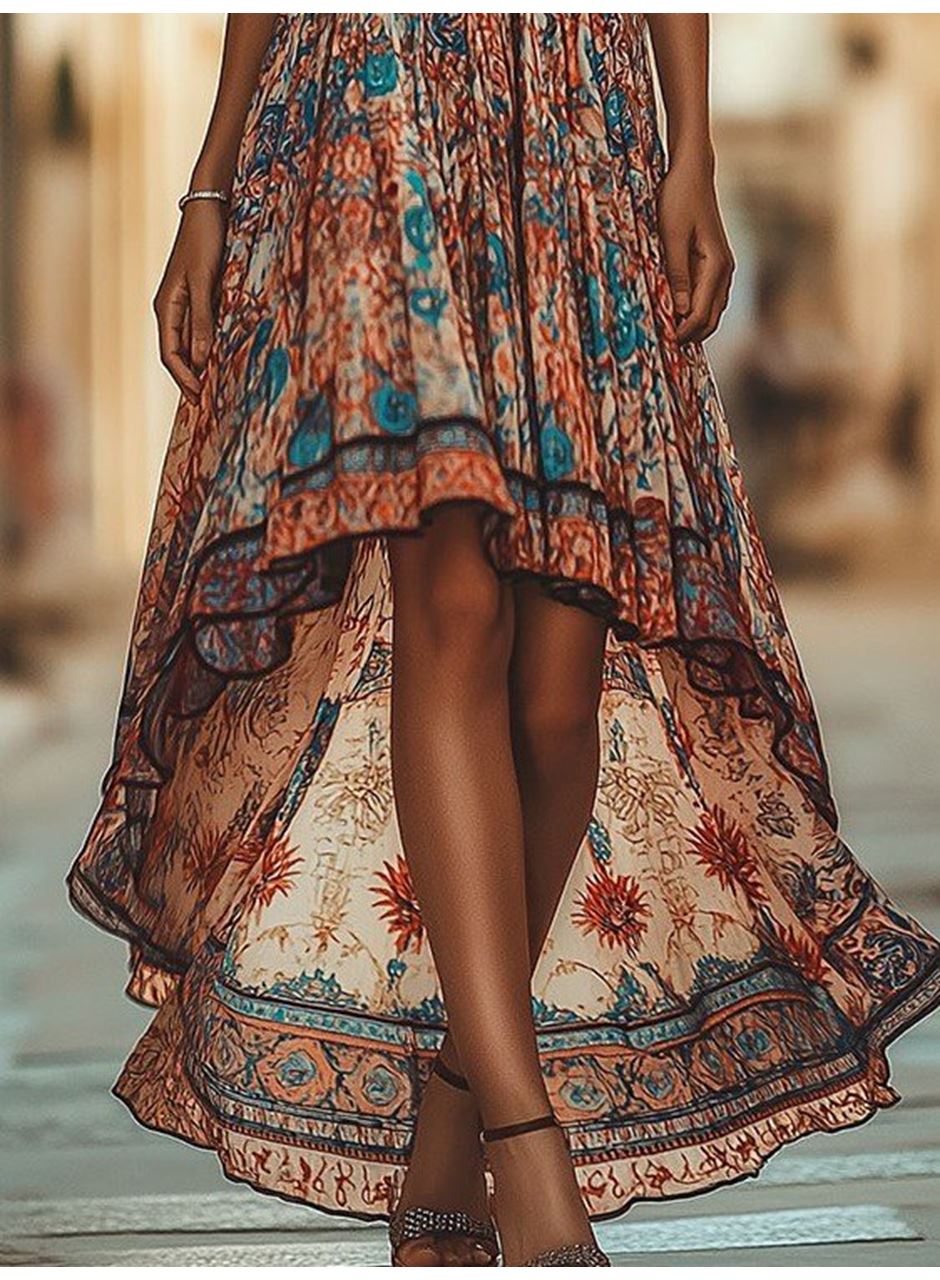 Kadın Askılı Derin Göğüs Detaylı Asimetrik Detaylı Süprem Elbise