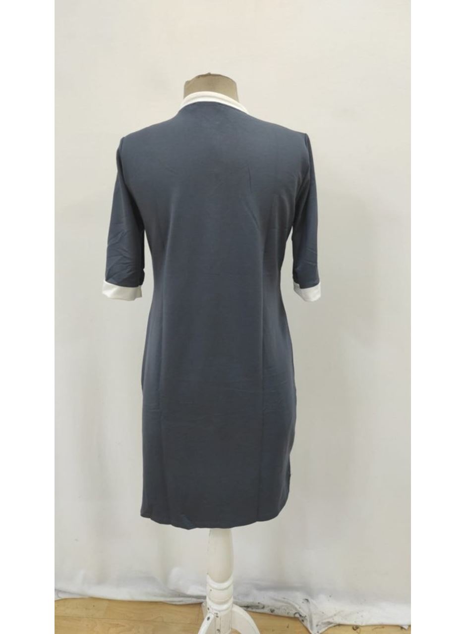 Kadın Kısa Kollu Yakadan Fermuarlı Cepli Yandan Yırtmaçlı Viskon Elbise