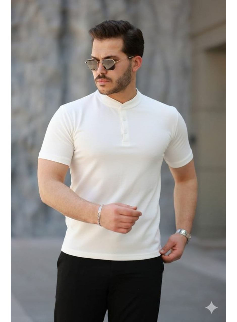 Erkek Kısa Kollu Hakim Yaka önü Düğmeli Viskon Tişört