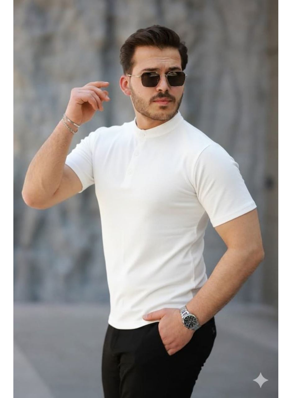 Erkek Kısa Kollu Hakim Yaka önü Düğmeli Viskon Tişört