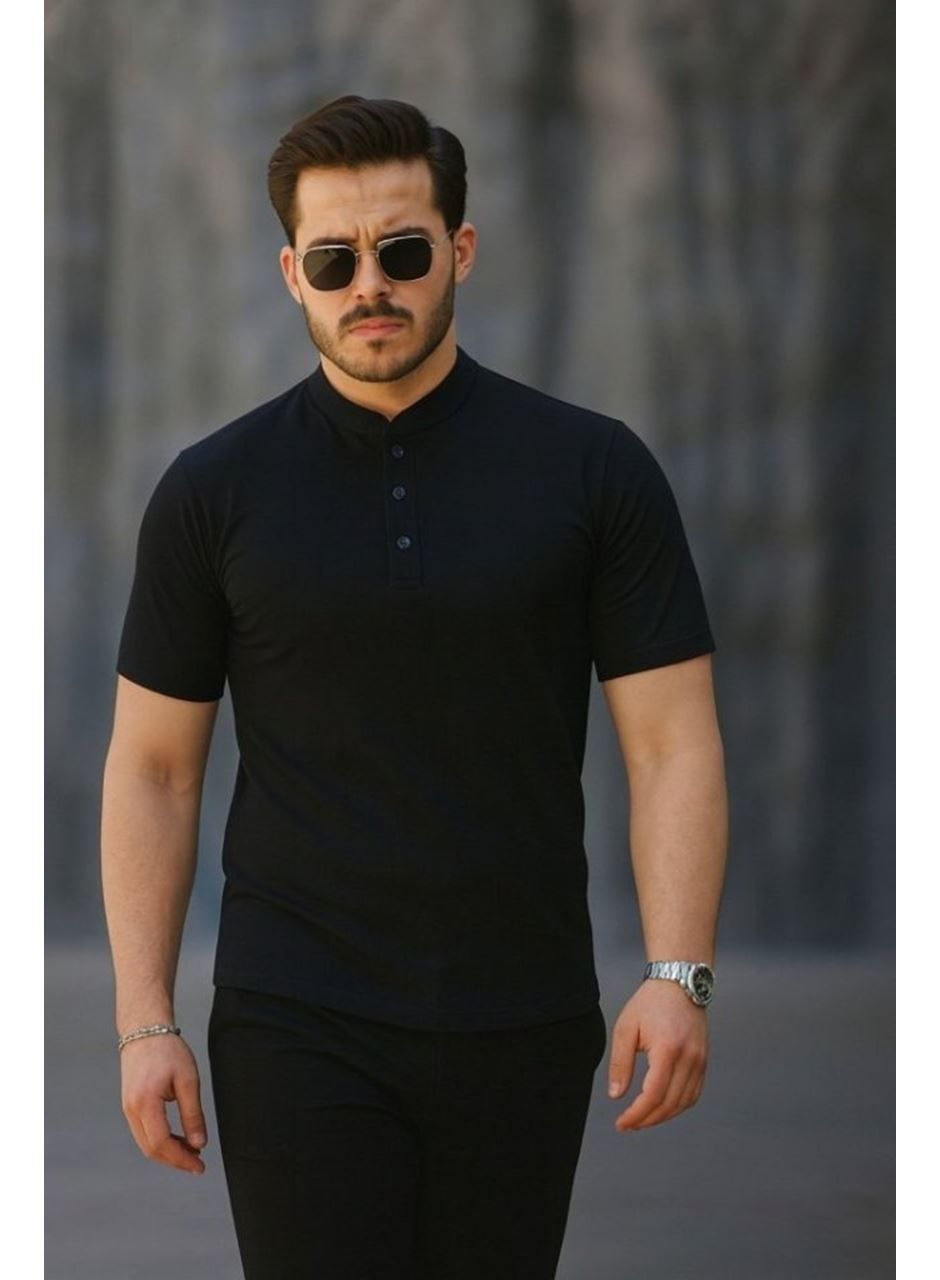 Kadın Kısa Kollu Hakim Yaka önü Düğmeli Viskon Tişört