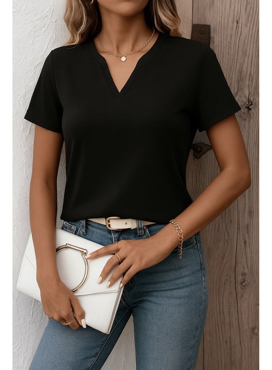 Kadın Kısa Kollu V Yakalı Ithal Krep Elbise