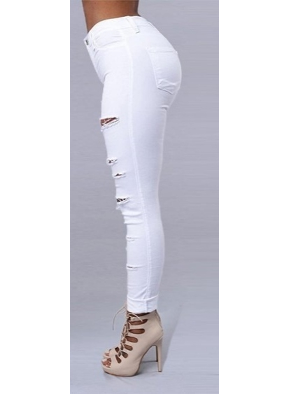 Kadın Yüksek Bel Lazer Yırtık Desenli Kot Pantolon