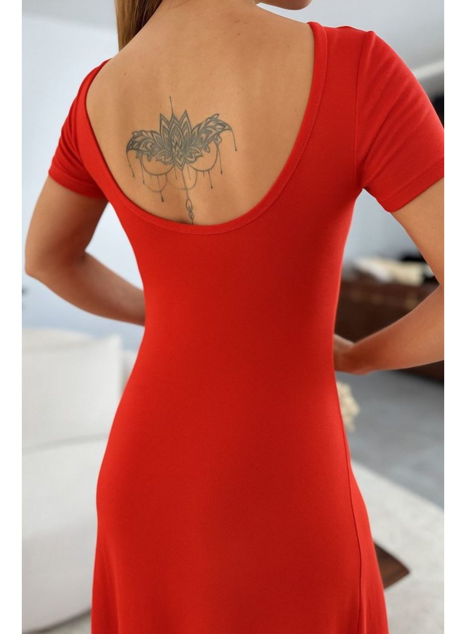 Kadın Kısa Kollu Sırt Dekolteli Yırtmaç Detaylı Viskon Elbise