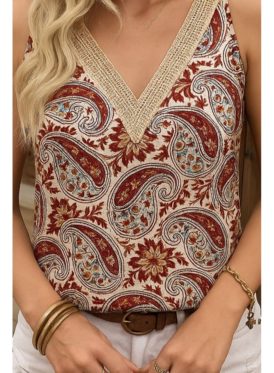 Kadın Askılı V Yaka Dantelli Süprem Bluz