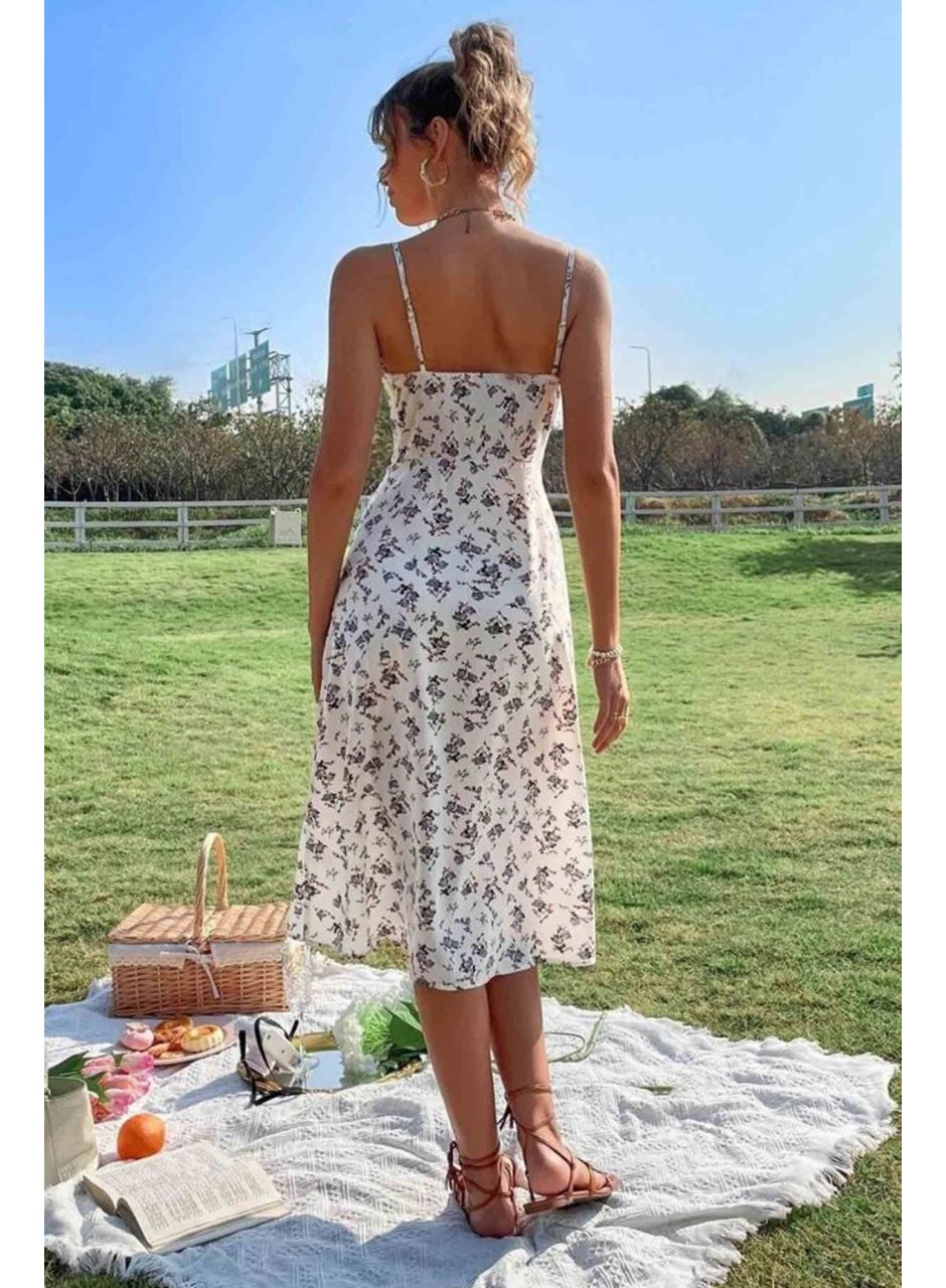 Kadın Ip Askılı Yakadan Bağcıklı Desenli Süprem Elbise