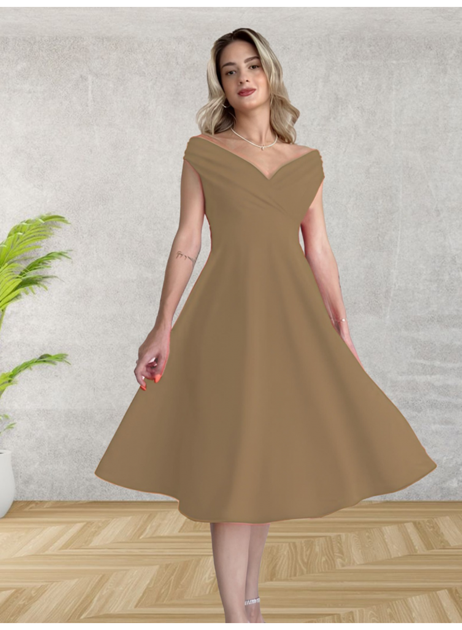 Kadın Kısa Kollu Kruvaze Yaka Eteği Volanlı Krep Elbise
