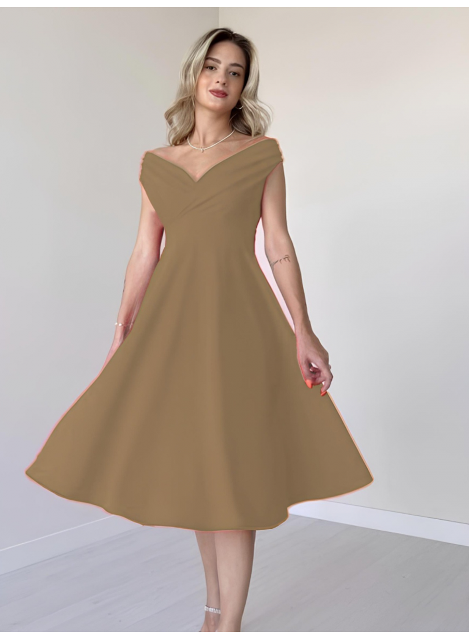 Kadın Kısa Kollu Kruvaze Yaka Eteği Volanlı Krep Elbise