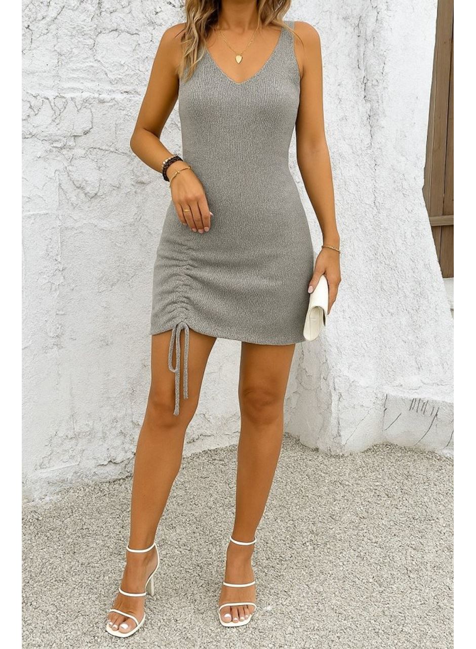 Kadın Kolsuz Eteği Büzgü Detay Triko Elbise