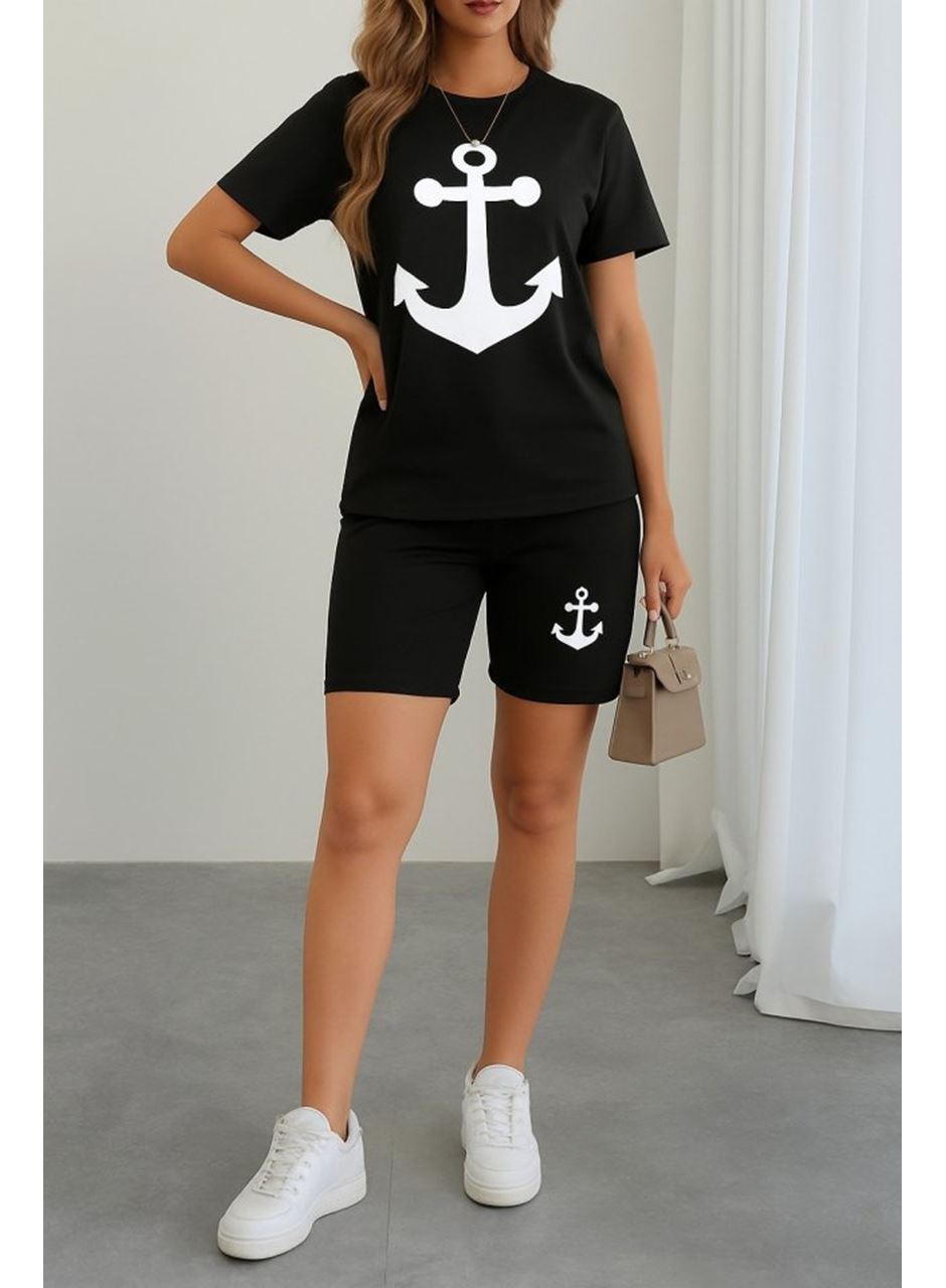 Kadın Kısa Kollu çapa Baskılı Viskon Ikili Takım