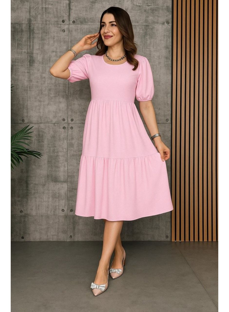 Kadın Kısa Kollu Yakası Açık Katlı Bürümcük Balon Elbise