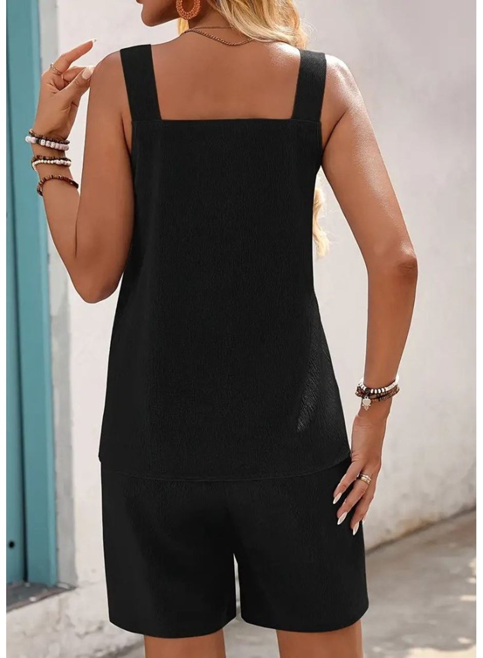 Kadın Askılı Yuvarlak Yaka Kuş Gözü Detaylı Bürümcük Bluz Ve Short Ikili Takım