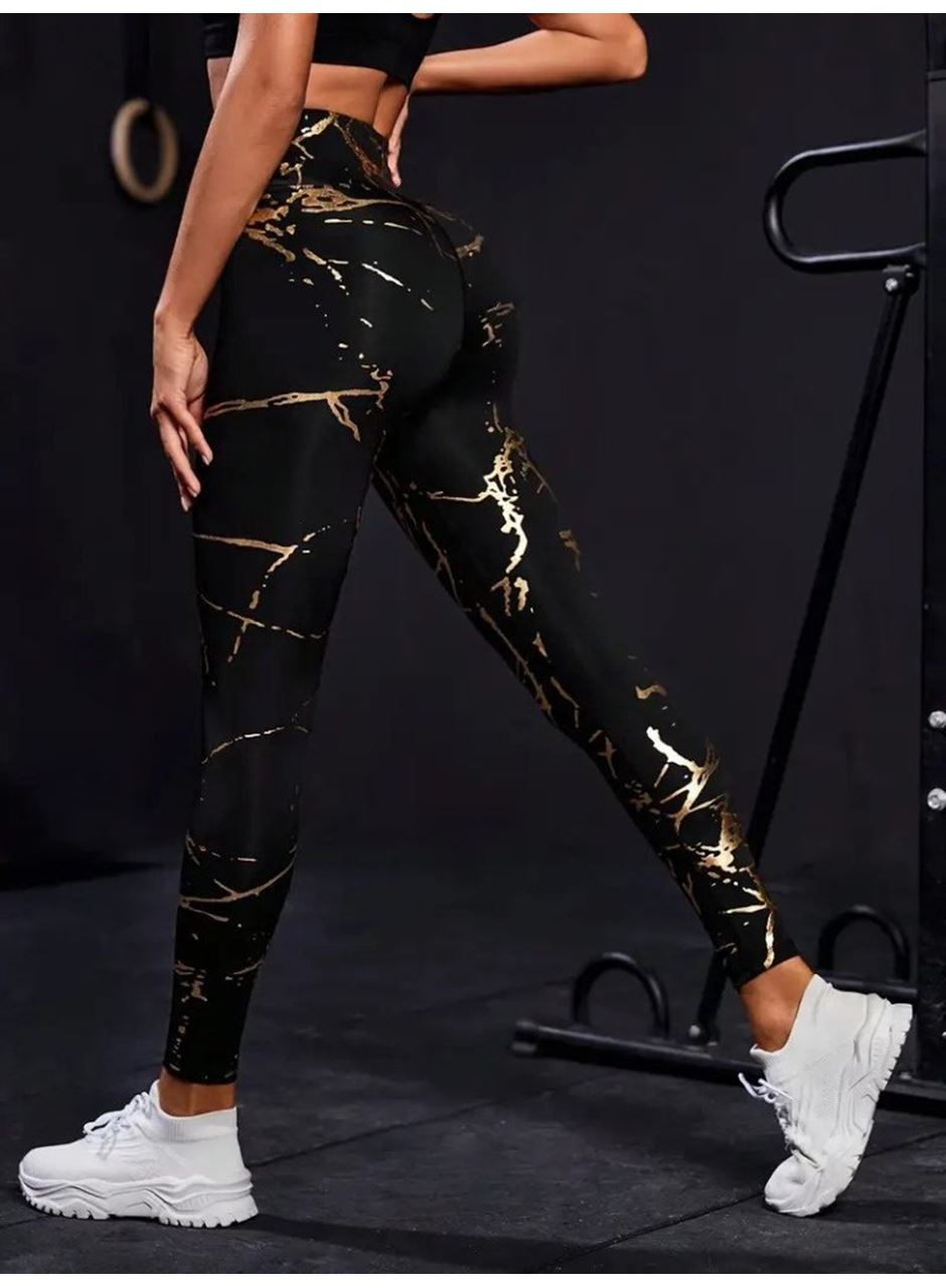 Kadın Yüksek Bel Desenli Spor Tayt