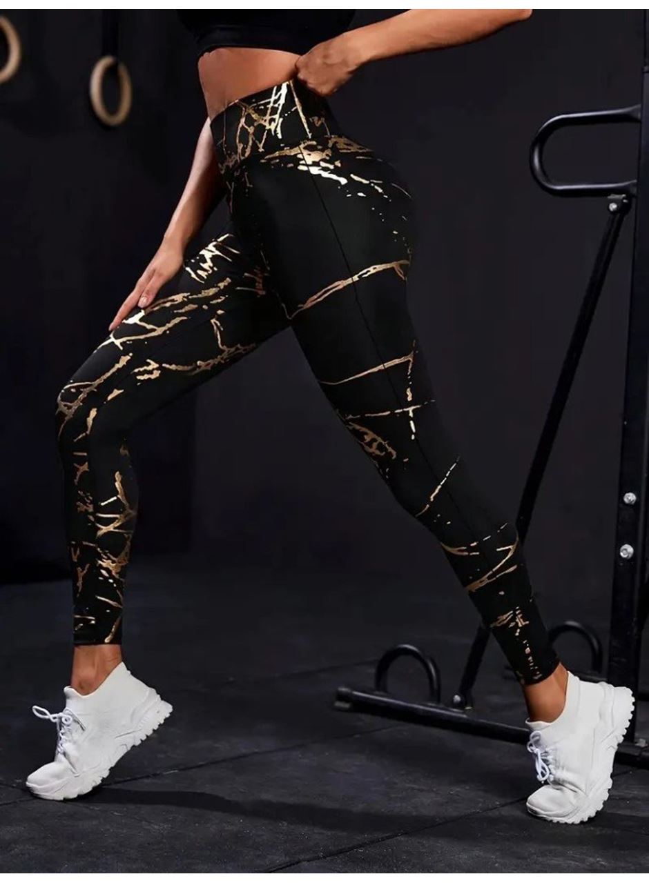 Kadın Yüksek Bel Desenli Spor Tayt