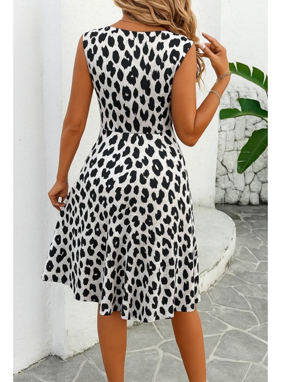 Kadın Sıfır Kollu önden çapraz Detaylı Leopar Desenli Süprem Elbise