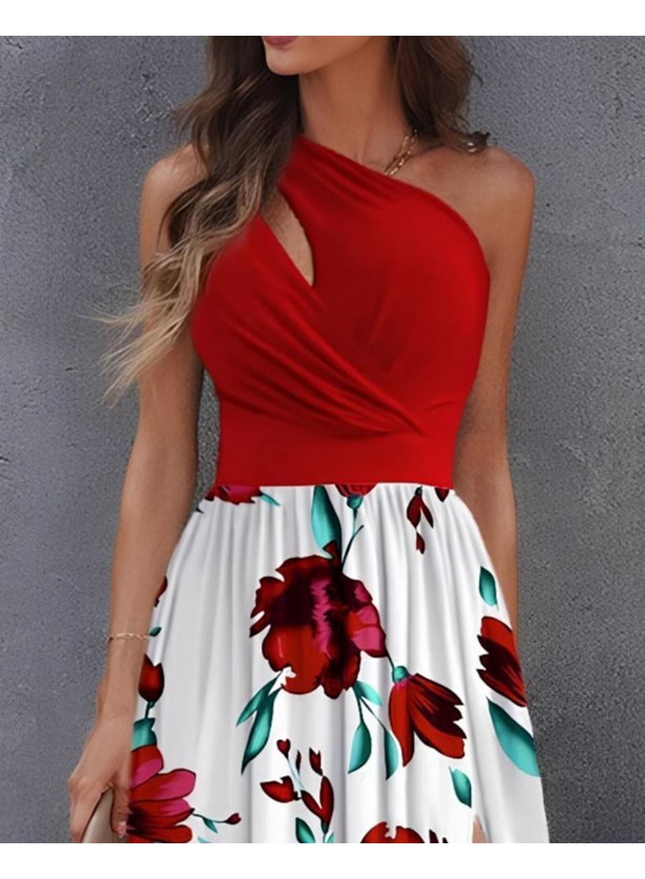 Kadın Tek Omuzdan Askılı Damla Detaylı üst Dalgıç Alt Süprem Maxi Elbise