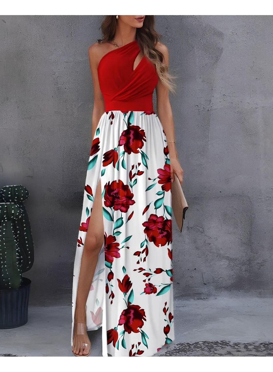 Kadın Tek Omuzdan Askılı Damla Detaylı üst Dalgıç Alt Süprem Maxi Elbise