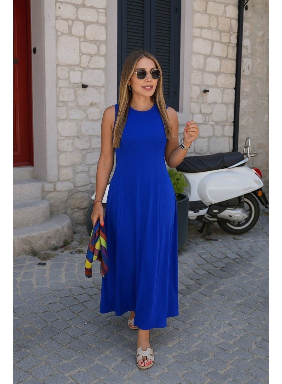 Kadın Sıfır Kollu Bisiklet Yaka Viskon Elbise