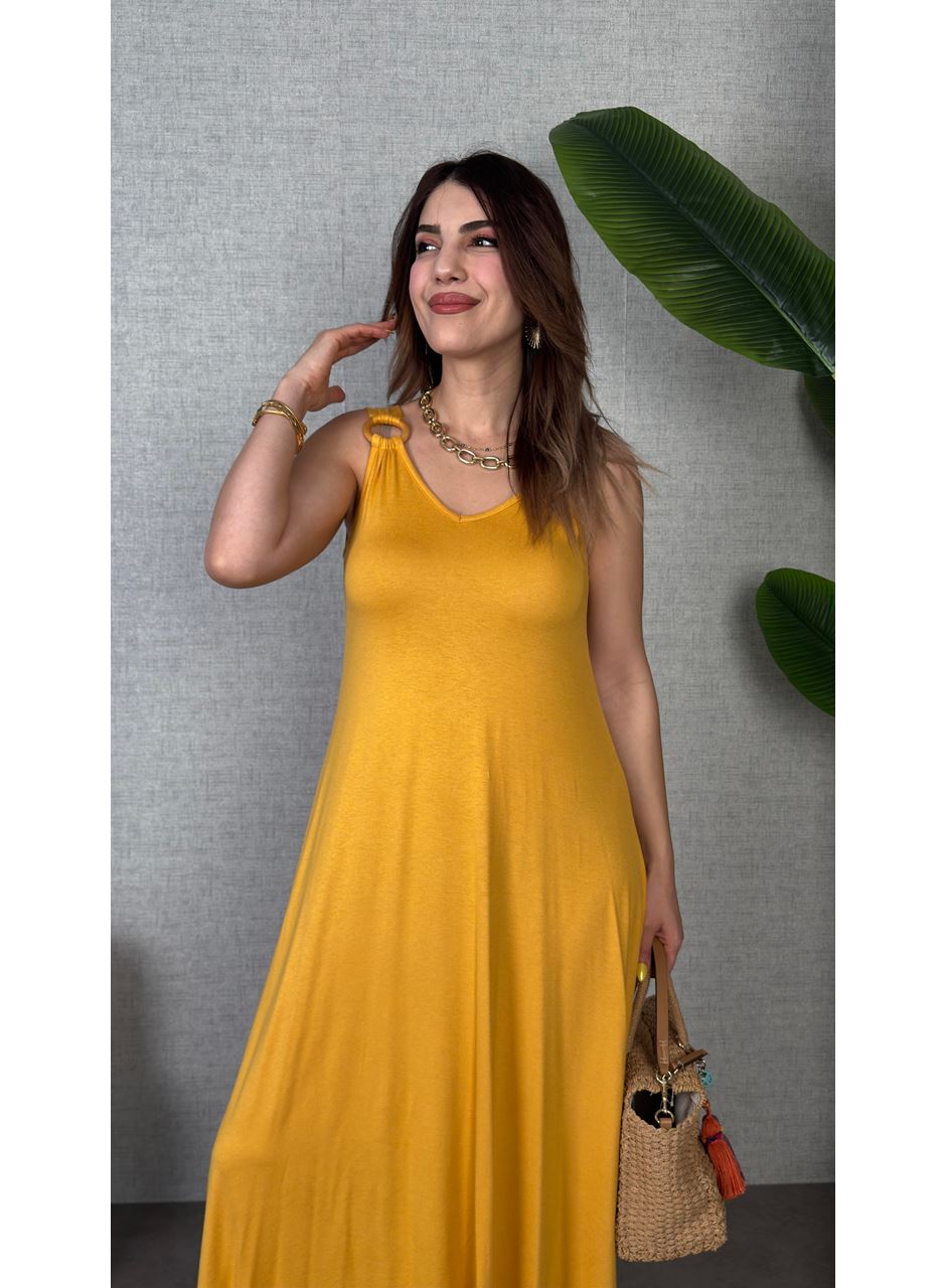 Kadın çan Dokuma Kumaş V Yaka Asimetrik Kesim Elbise