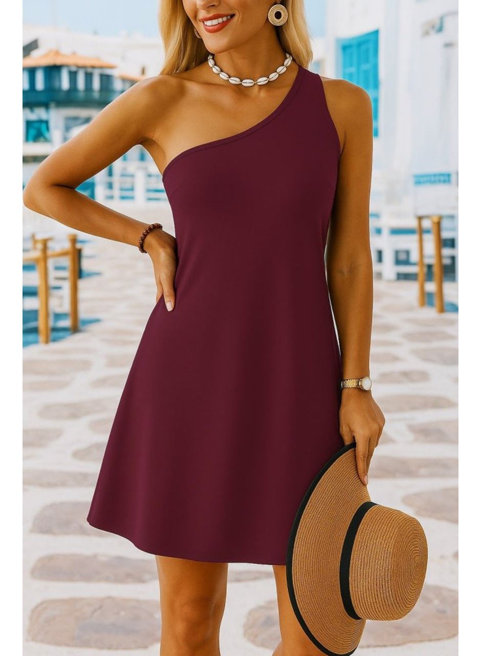 Kadın Tek Omuz Askılı Krep Mini Elbise