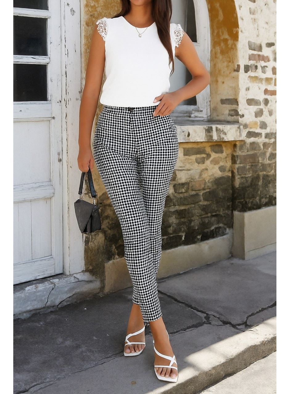 Kadın Yüksek Bel Desenli Dalgıç Pantolon