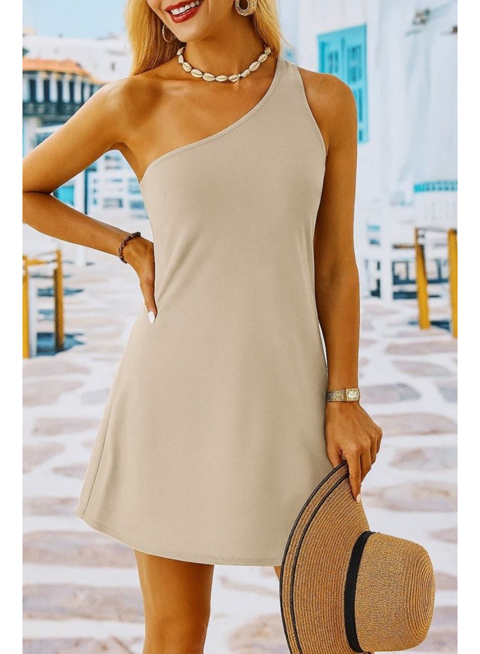 Kadın Tek Omuz Askılı Krep Mini Elbise
